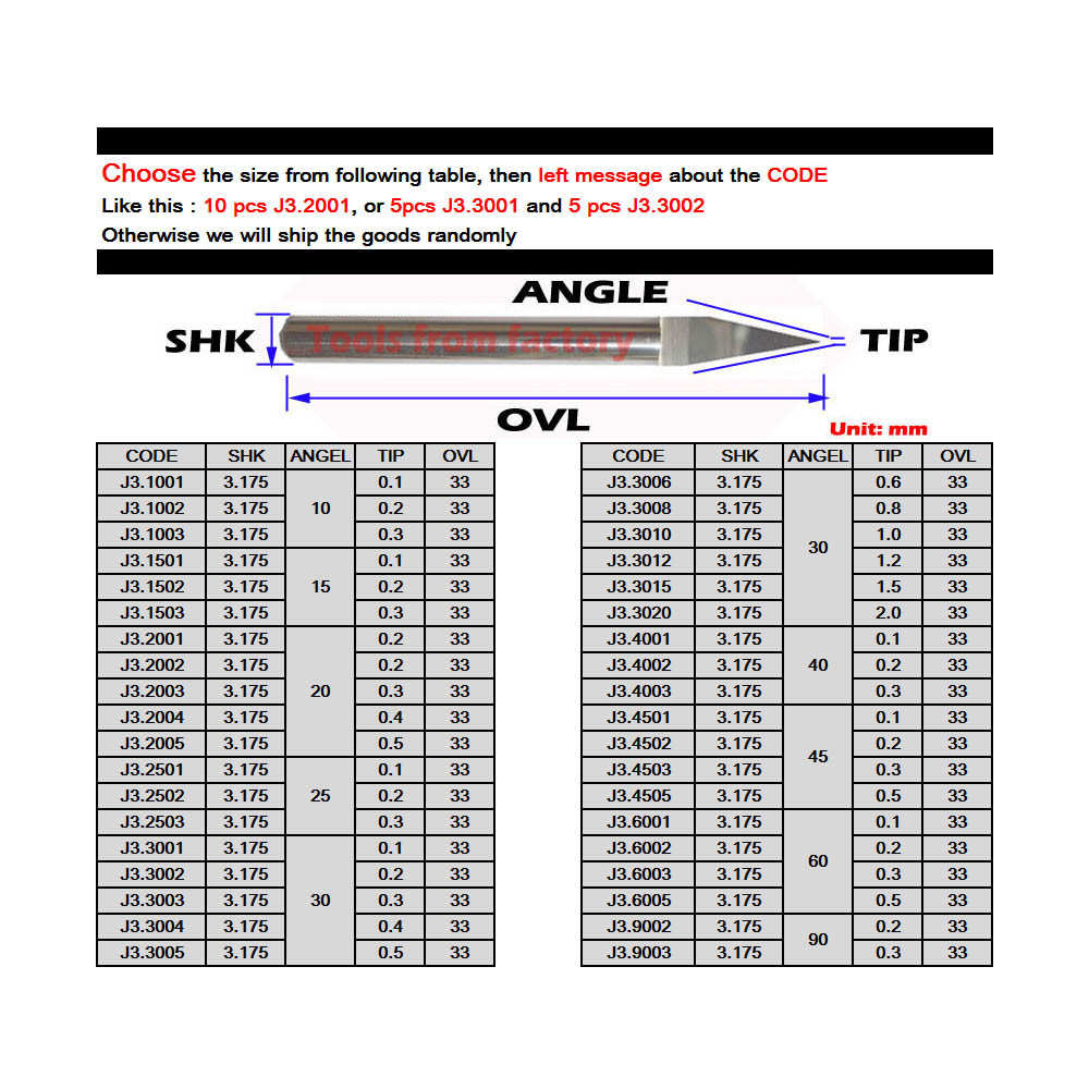 10Pcs 3.175mm Tungsten Bit V S - End Mill Set recension och pris